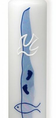 Doopkaars blauw duif 22cm
